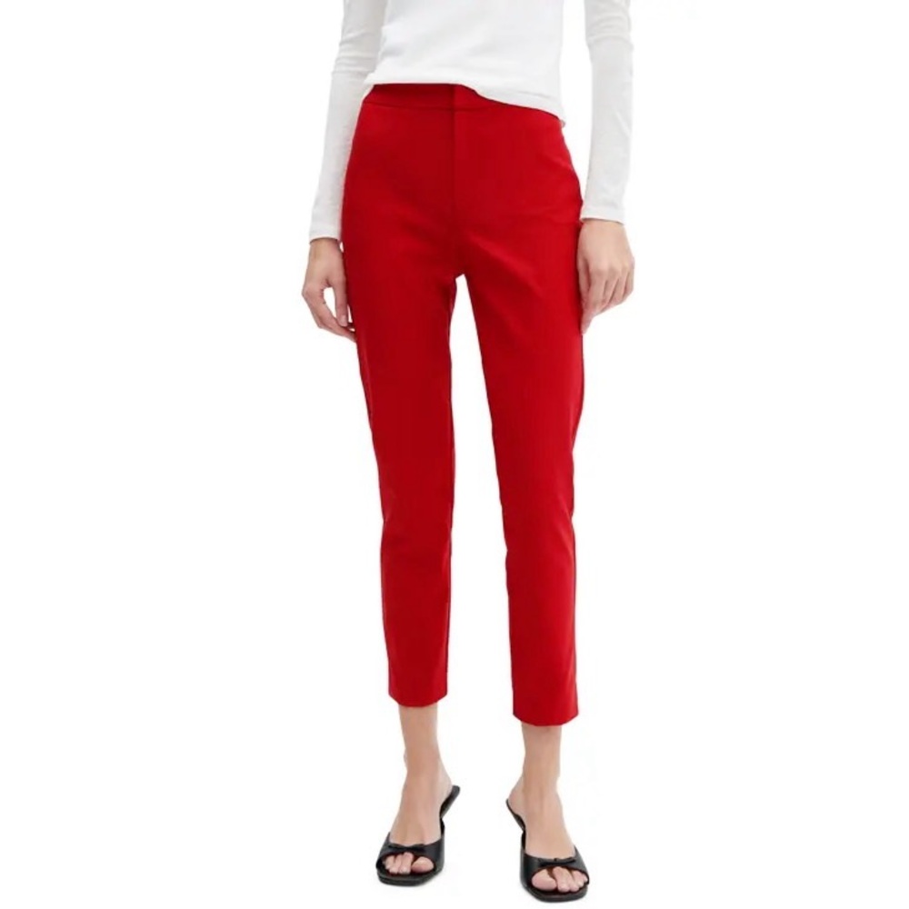 St. John Red Skinny Cropped Trousers Solid High Waist Size 4